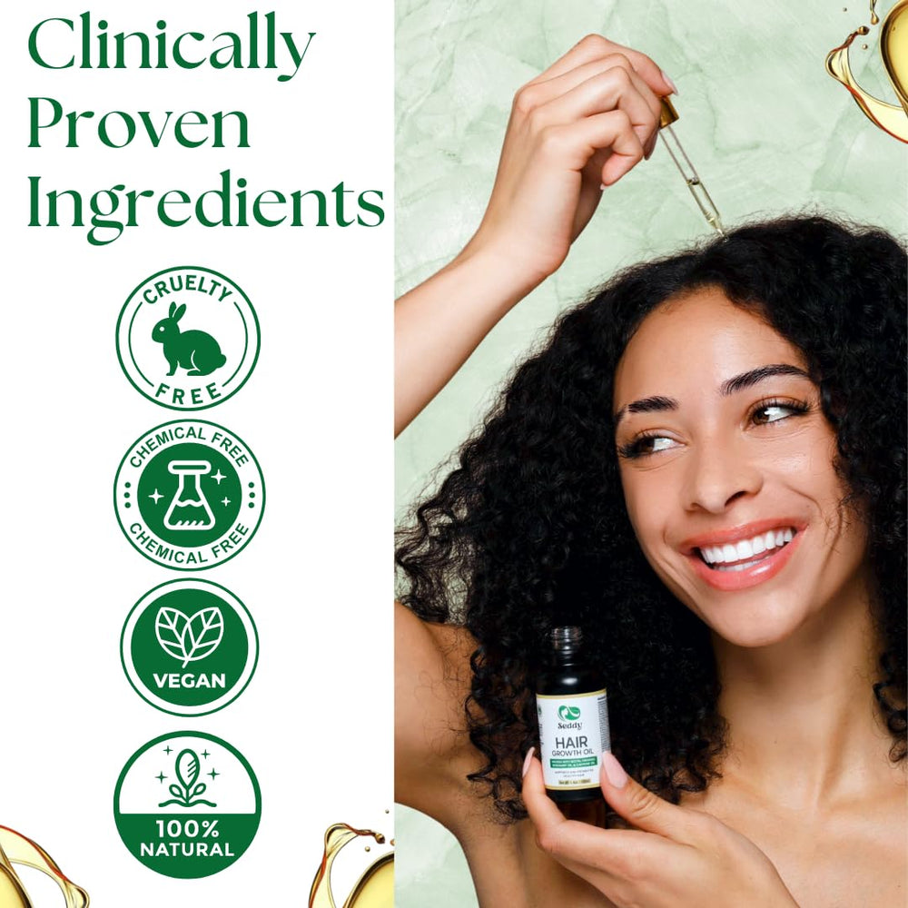 Seddy hair growth oil biotin-focused amber bottle signals strength support