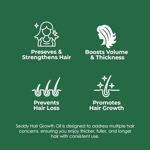 Close-up of Seddy hair growth oil label highlighting natural ingredients