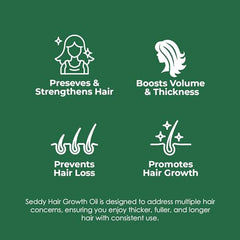 Close-up of Seddy hair growth oil label highlighting natural ingredients