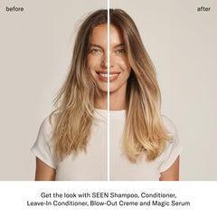 SEEN Leave-In Conditioner creamy texture nourishes with shine and softness.