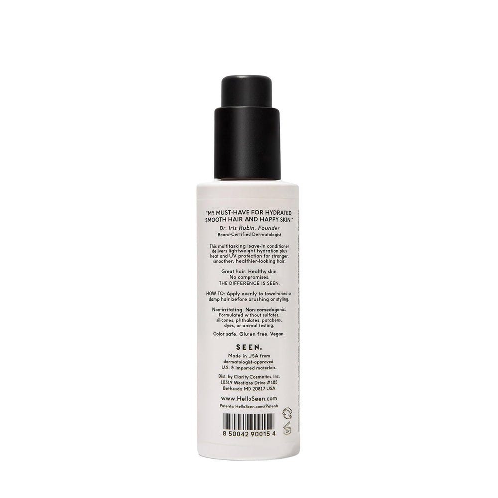SEEN Leave-In Conditioner pump shows easy, precise dispensing for quick styling.