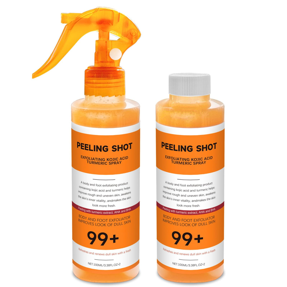 Seeye Body Keratin Care Kojic Acid Turmeric Spray bottle shows smooth exfoliation and hydration.