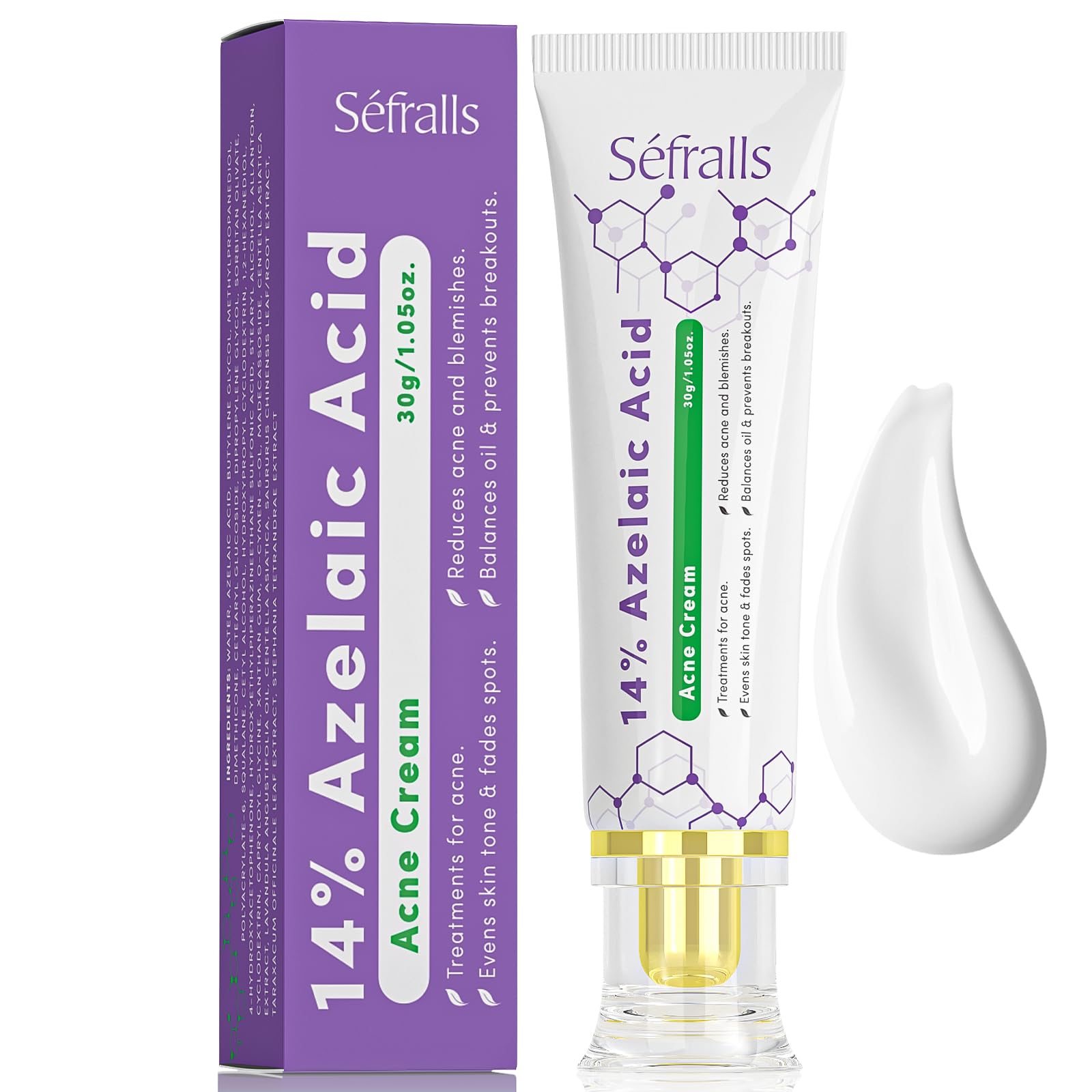 Sefralls azelaic acid cream packaging close-up showing premium redness relief.