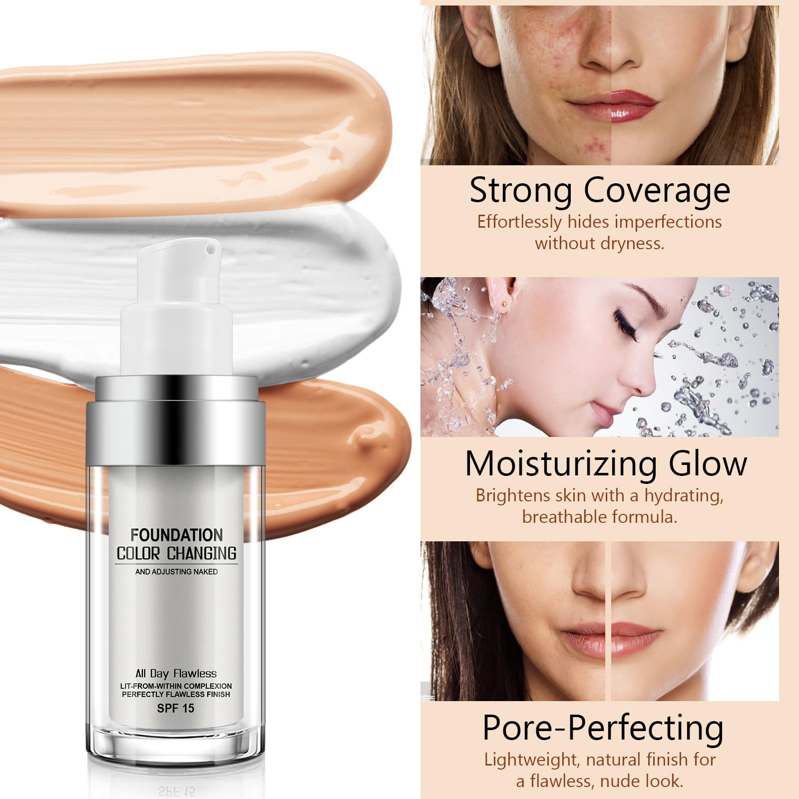 Swatch of the liquid foundation on skin demonstrating automatic shade matching.