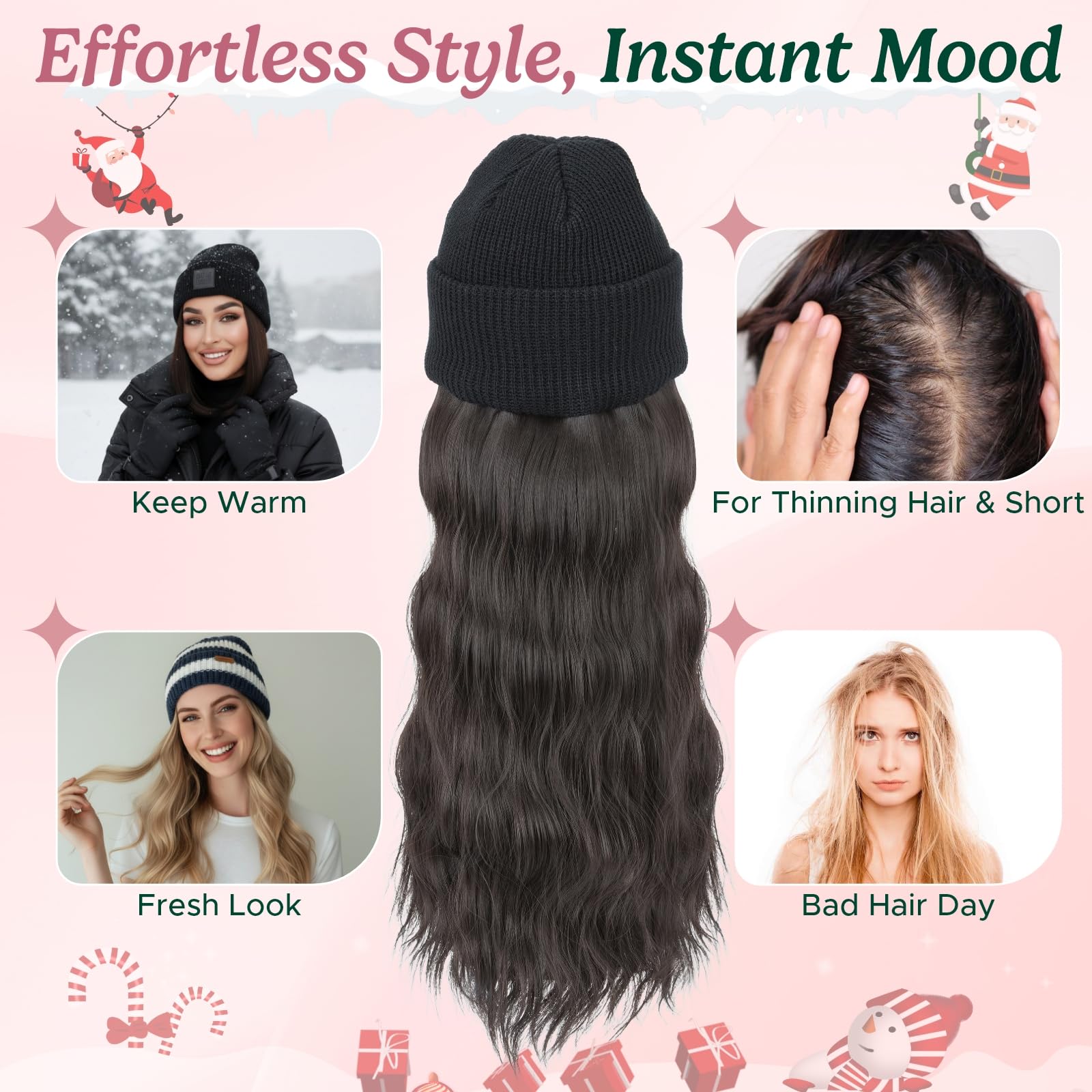 SEGOHAIR beanie wig red white dark gray offers bold seasonal appeal