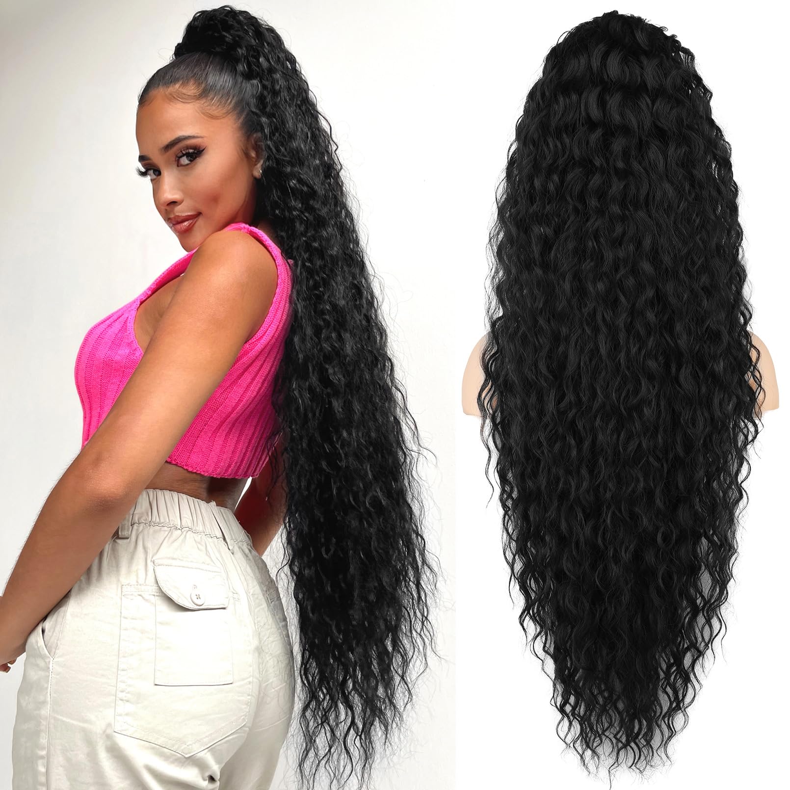 SEIKEA black ponytail extension with 36 inch length and natural curls for instant length