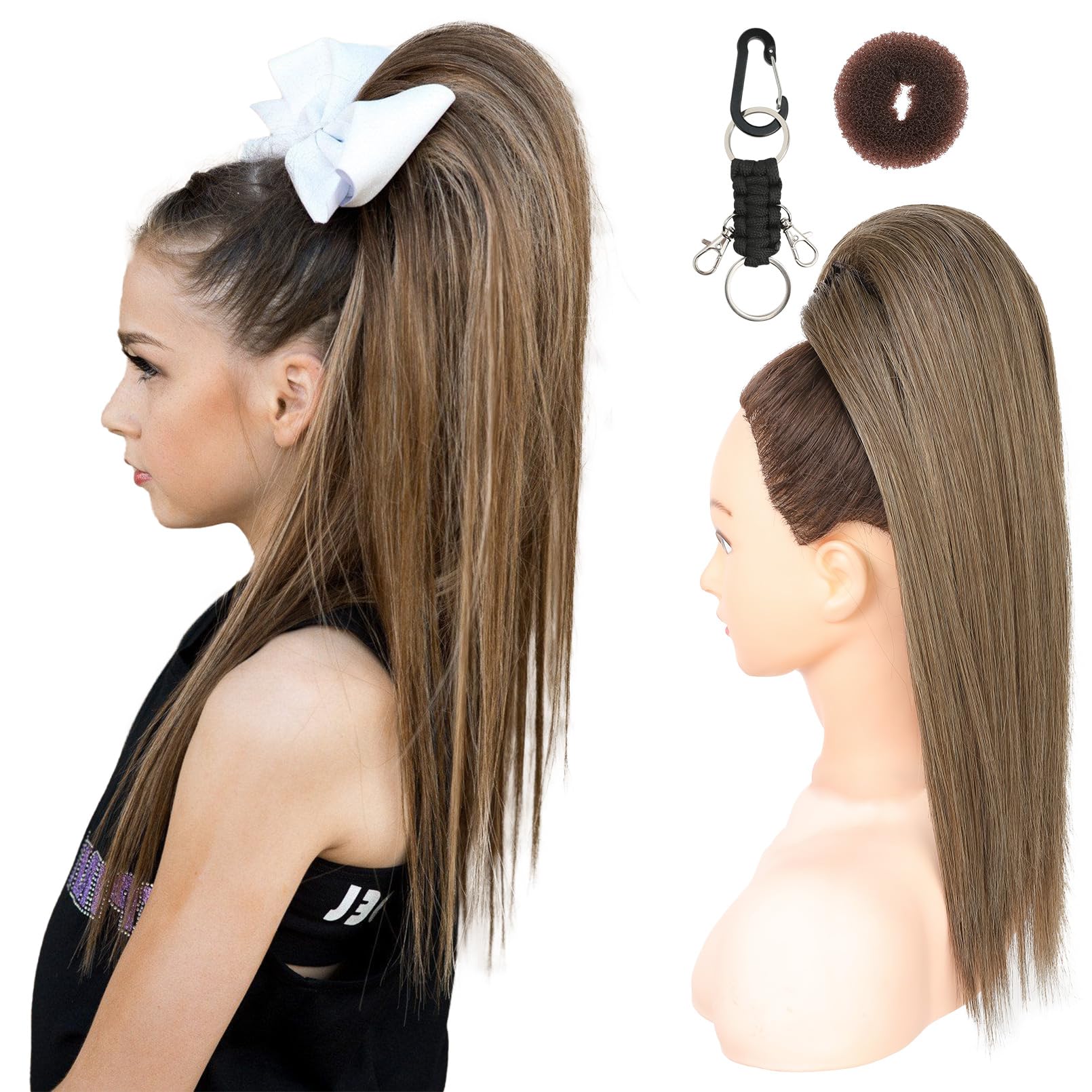 SEIKEA Cheer Ponytail 16in ash blonde straight adds natural length for performances.