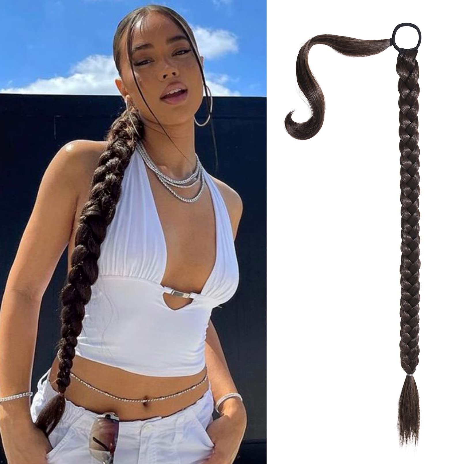 SEIKEA long braid ponytail extension wrap-around for a seamless, voluminous look.