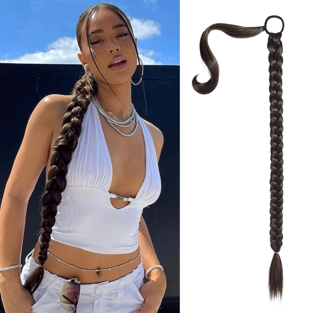 SEIKEA long braid ponytail extension wrap-around for a seamless, voluminous look.