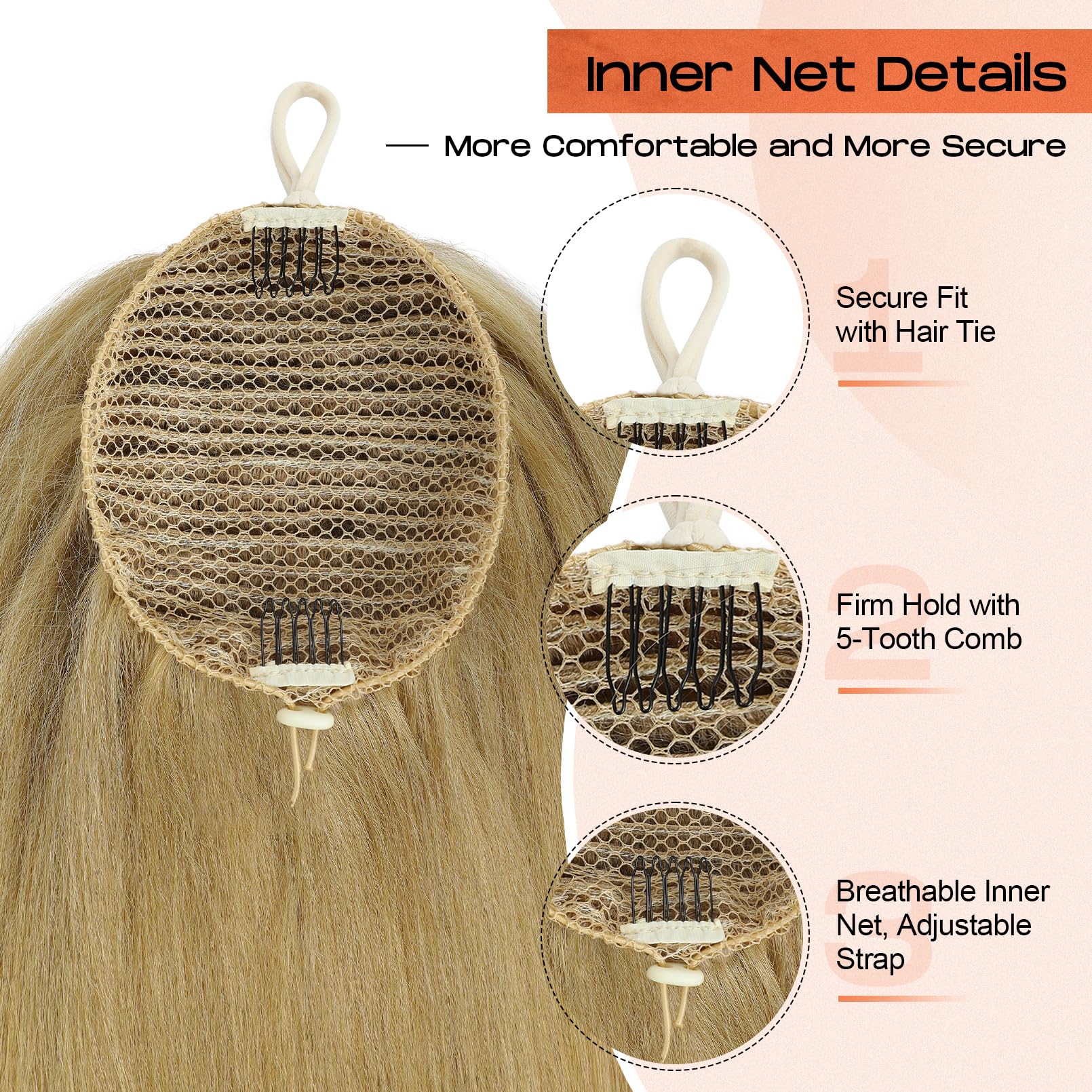 SEIKEA Top and bottom combs with elastic tie ensure secure performance.