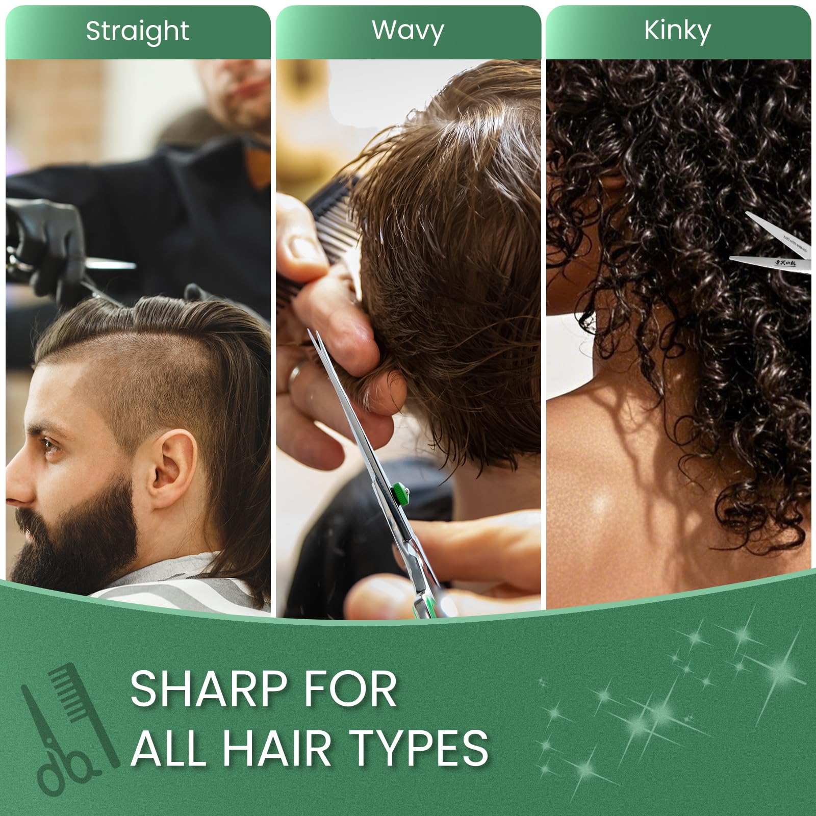SEIMEIKEN kit includes comb and thinning comb for versatile styling.