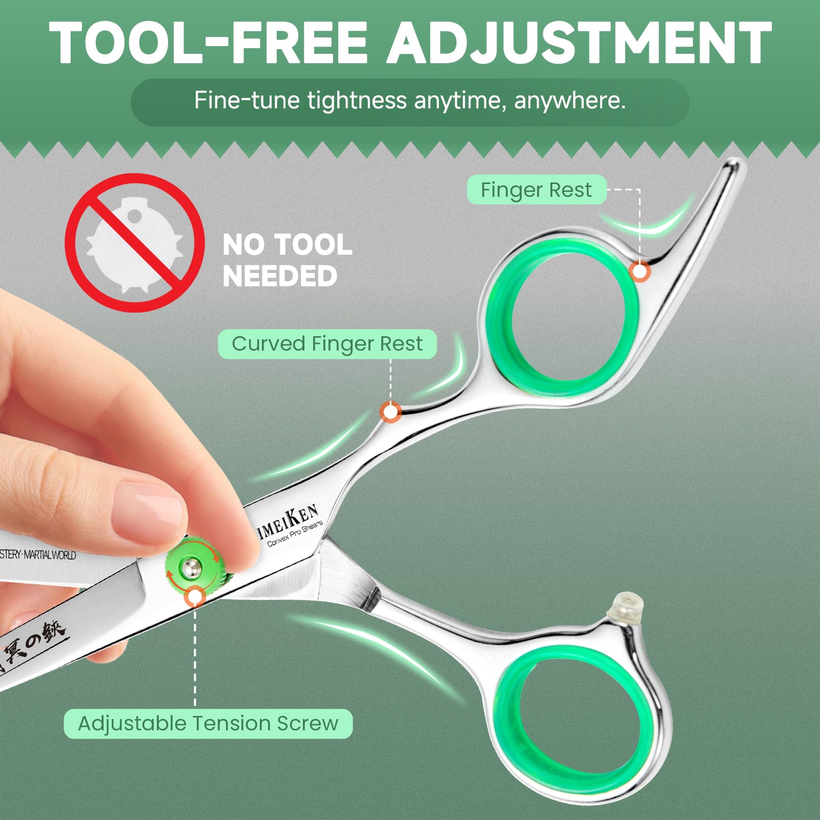 SEIMEIKEN hair scissors tool-free tension adjustment enables quick tuning.