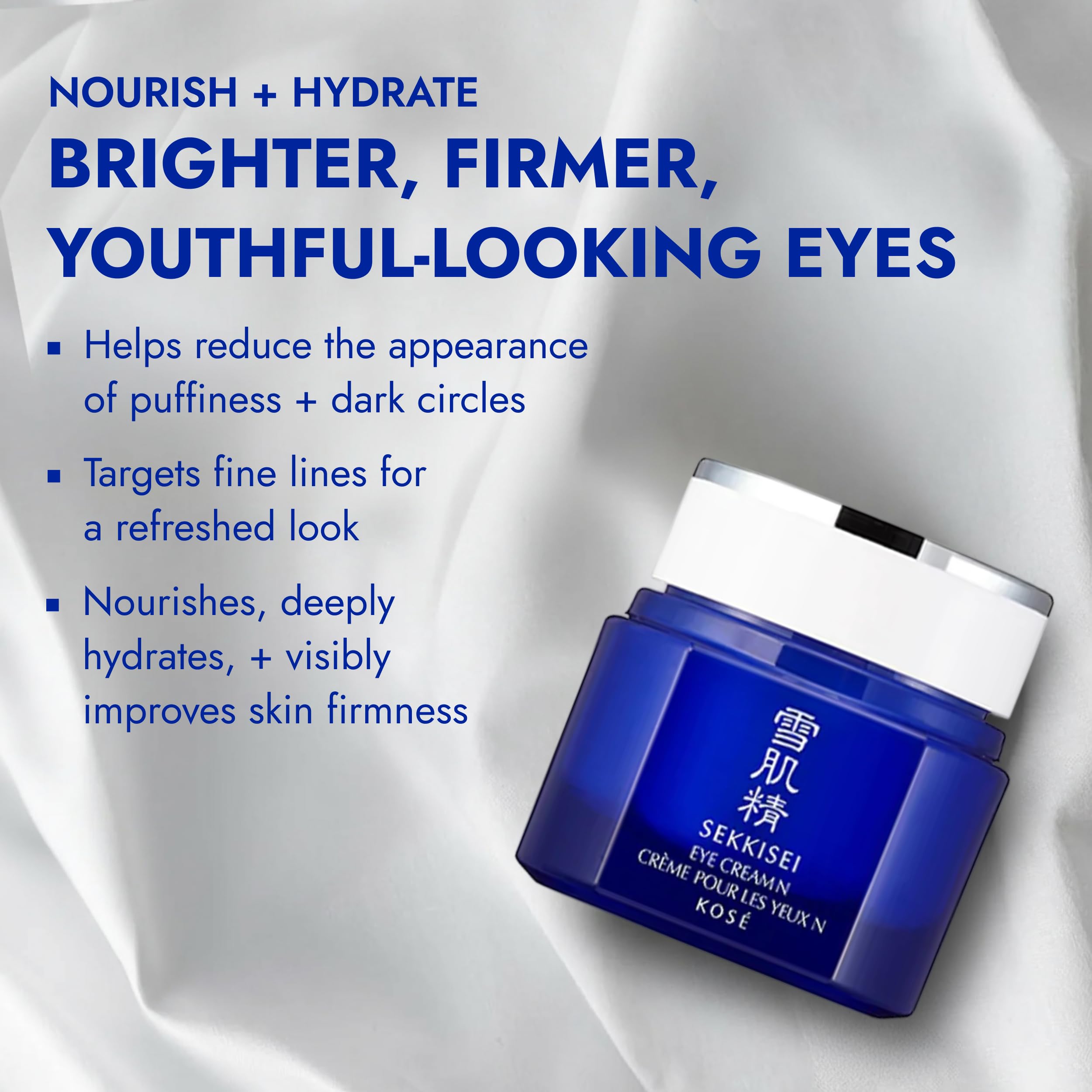SEKKISEI eye cream ceramide bottle close-up highlighting moisturizing formula.