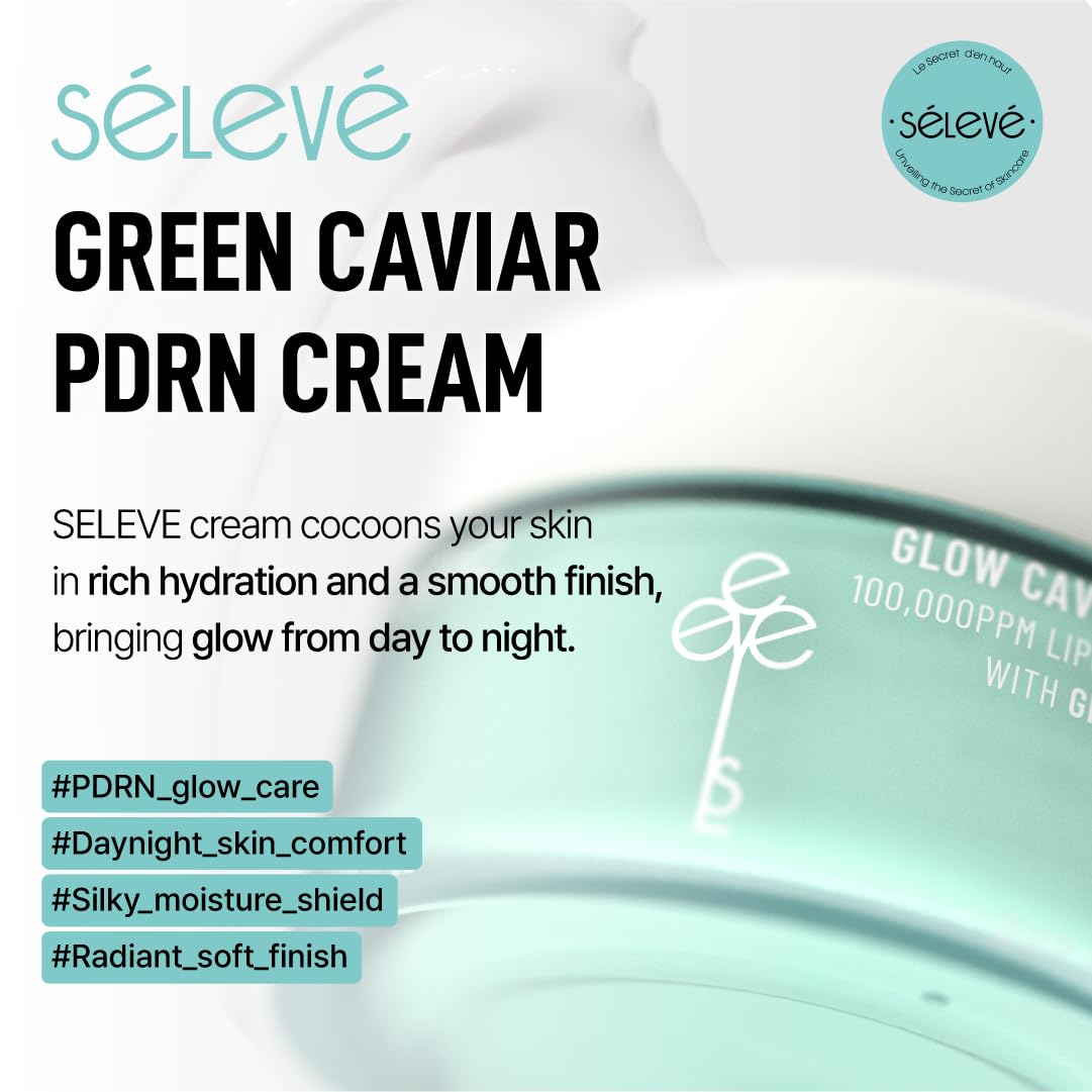 Closeup of SELEVE Glow Caviar Cream jar highlighting rich texture