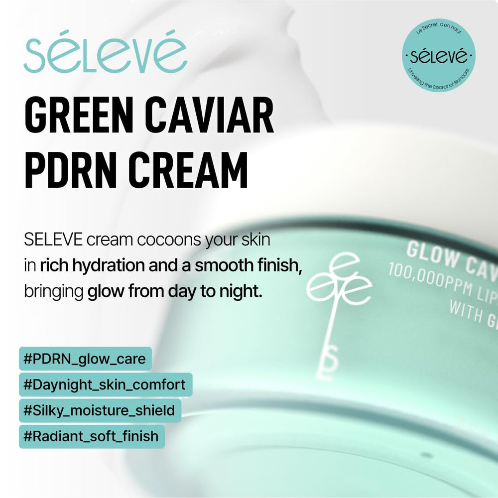 Closeup of SELEVE Glow Caviar Cream jar highlighting rich texture