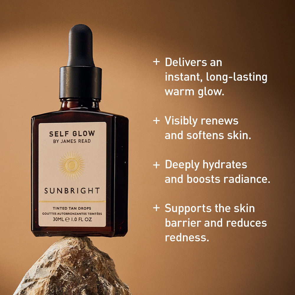 Self Glow by James Read dropper dispensing drops to mix into moisturizer for instant radiance