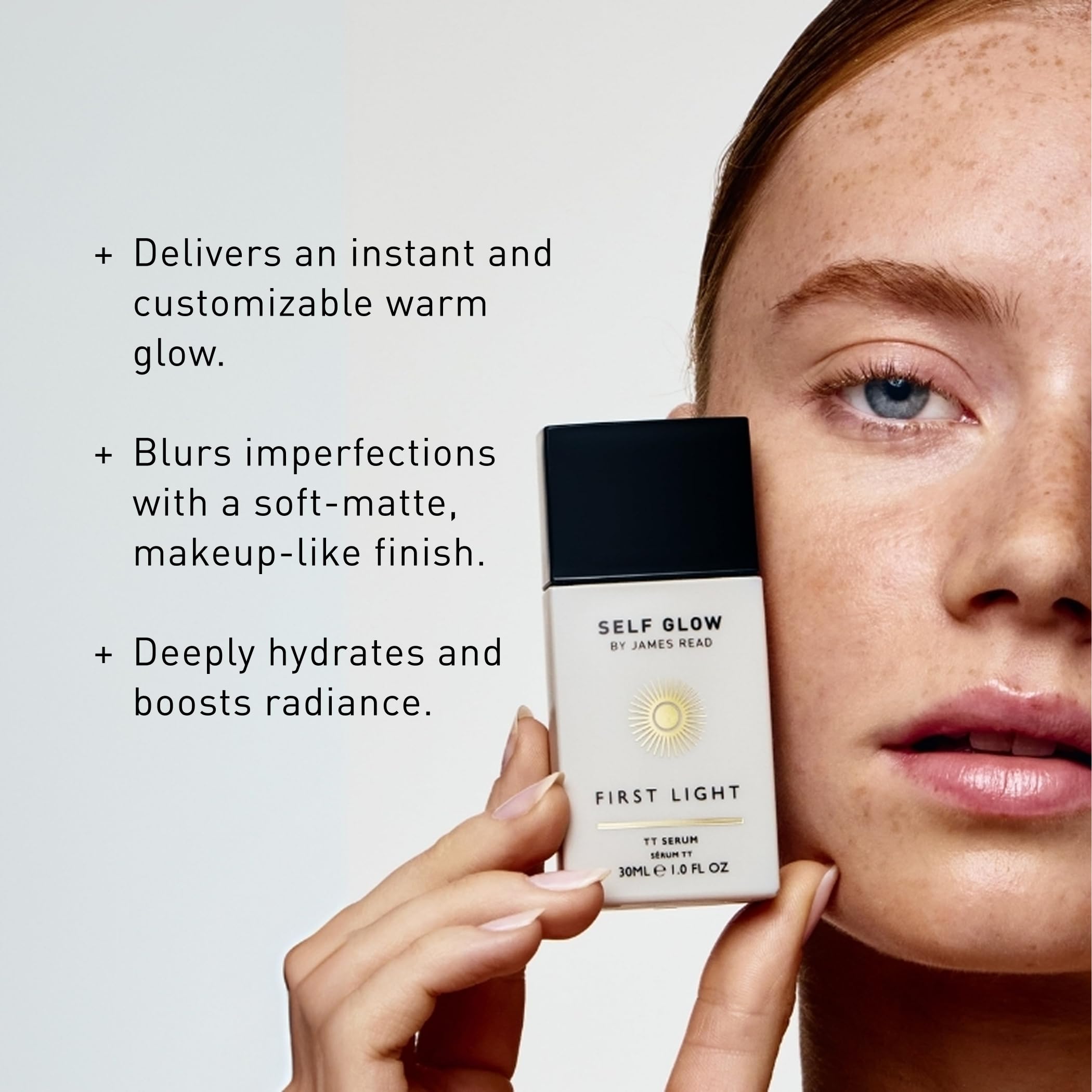 Self Glow by James Read application on cheek with Sunbrush for even color.