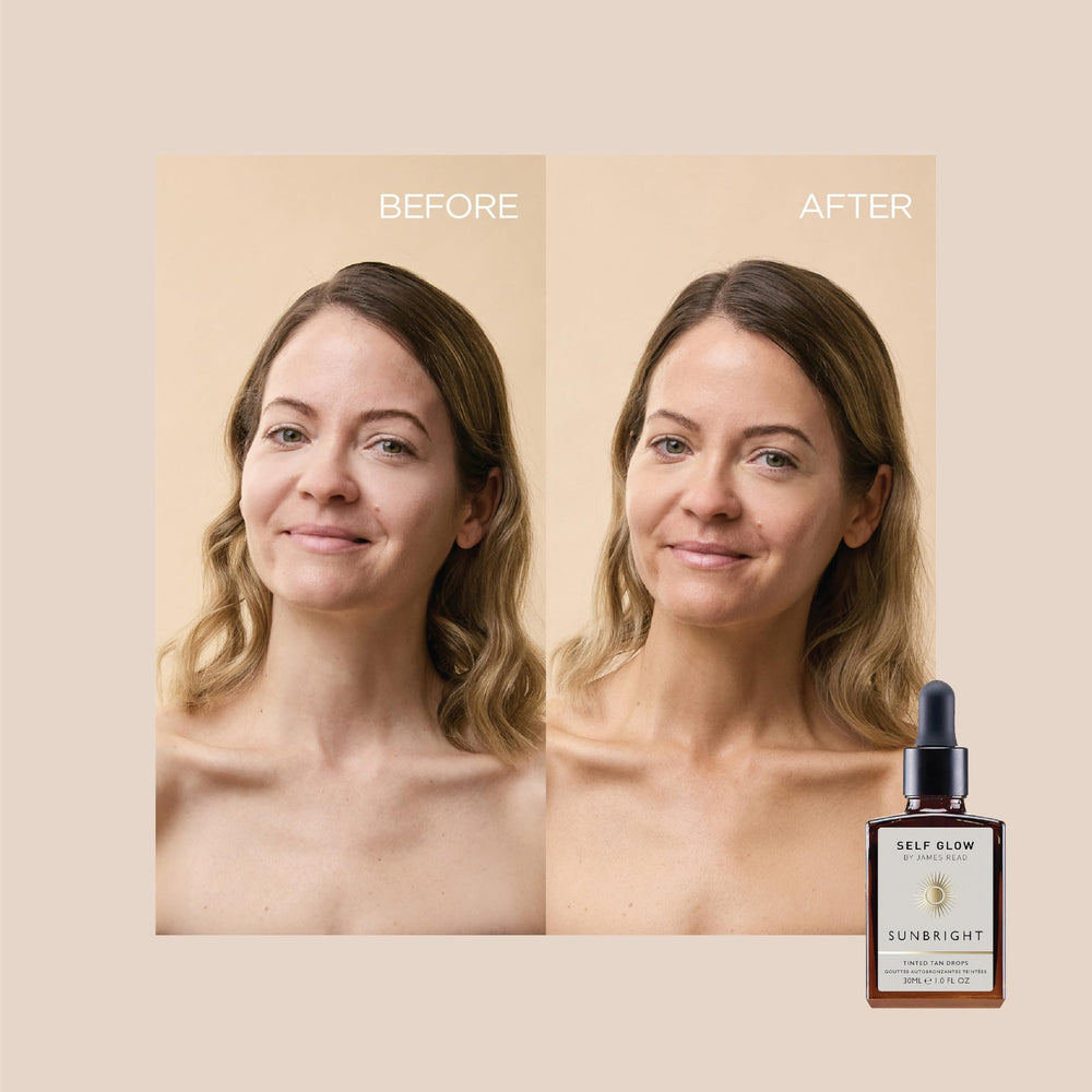 Self Glow by James Read Sunbright Mix-In Drops placed along neck and hairline