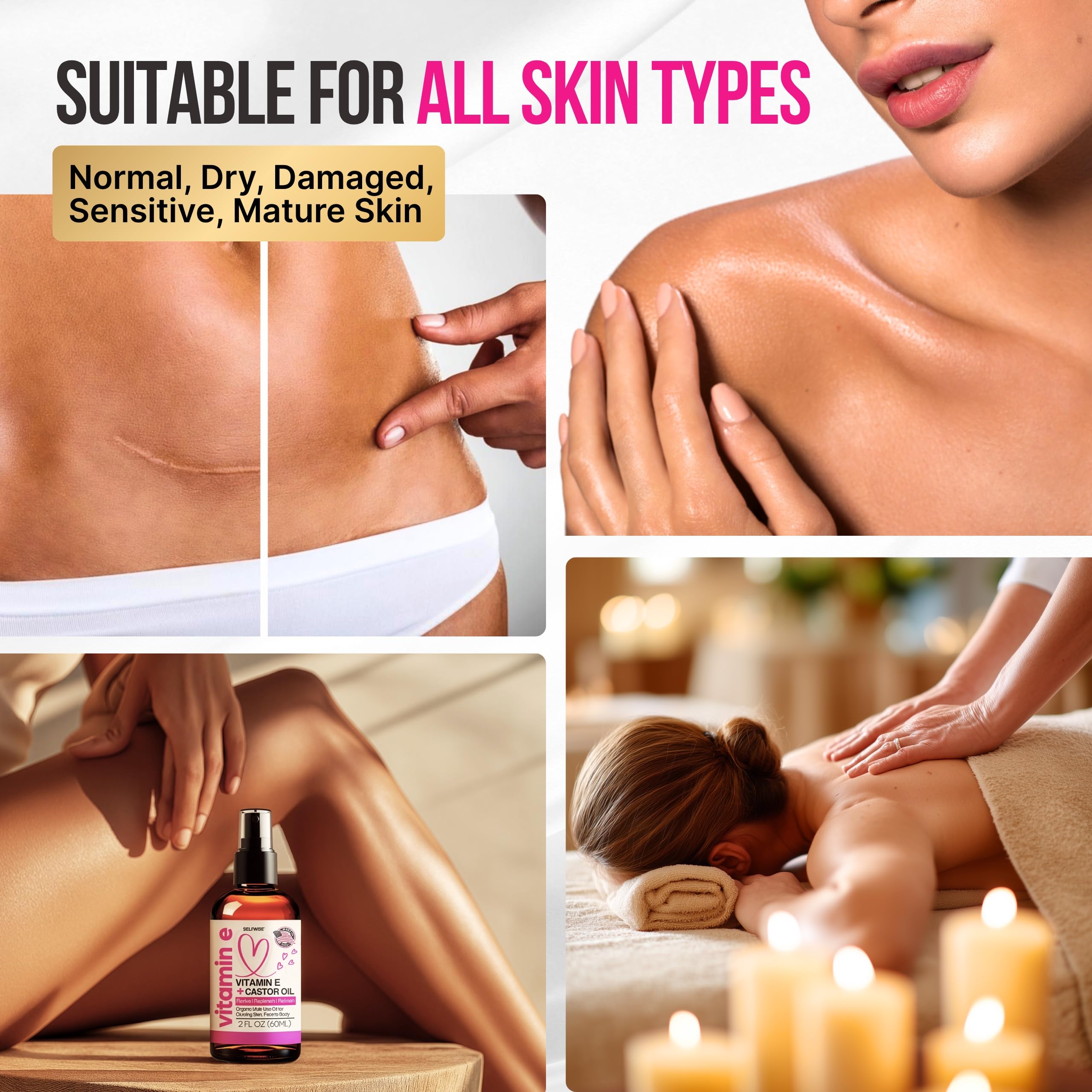 SELFWISE body oil on skin for gentle hydration and nourishment.