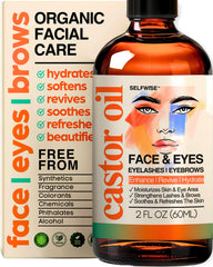 SelfWISE organic castor oil face bottle for deep hydration on sensitive skin.
