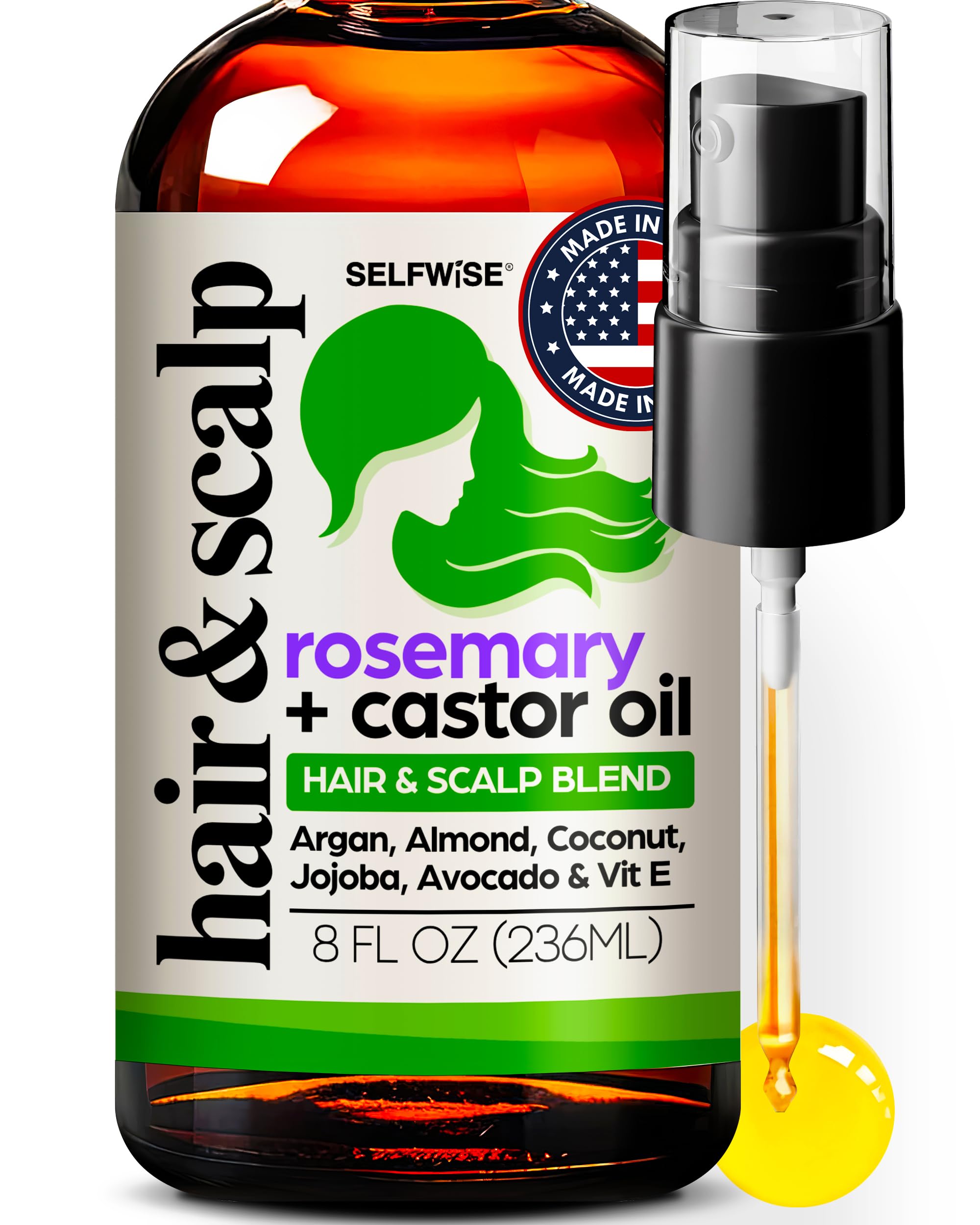Selfwise Organic Rosemary Oil bottle pour on scalp nourishment and shine.