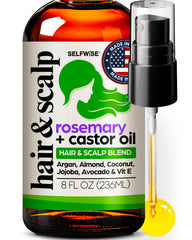 Selfwise Organic Rosemary Oil bottle pour on scalp nourishment and shine.