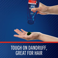 Cooling menthol effect highlighted on the Selsun Blue bottle during wash.
