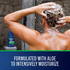 Selsun Blue Aloe shampoo in hand with rich lather for nourished hair.