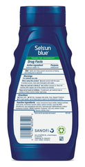 Selsun Blue aloe shampoo label close-up highlights the 1% selenium sulfide formula.