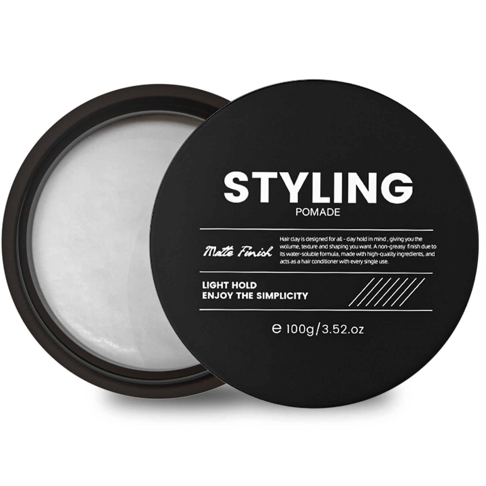 Selthoo pomade jar closeup demonstrating natural, all-day hold.