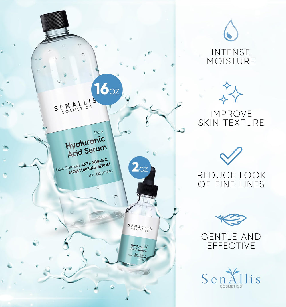 SenAllis Hyaluronic Serum 2oz bottle ideal for trial use and travel.