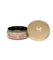 Senegence loose setting powder packaging showing a talc-free formula for all-day matte wear.