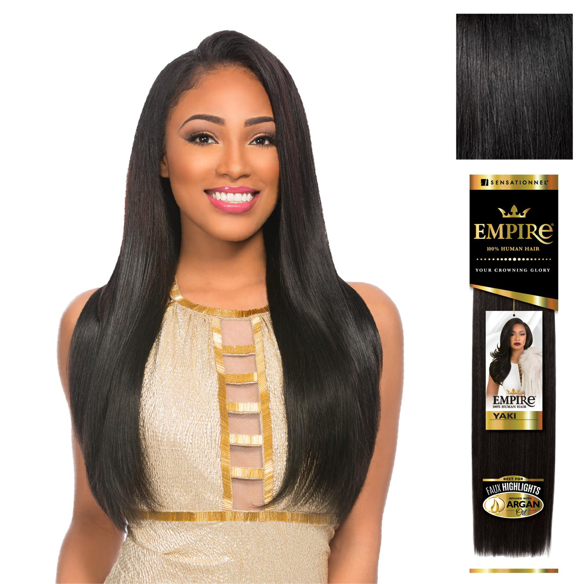Sensationnel Empire Yaki 18in jet black pack for smooth sew-in looks.