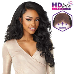 Sensationnel What Lace 13x6 wig, preplucked hairline detail supports effortless styling.