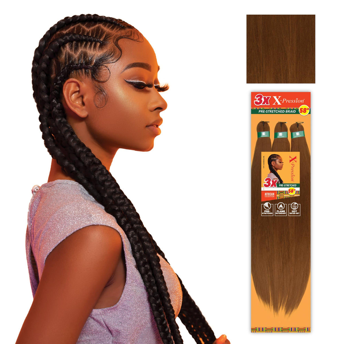 Sensationnel X-pression pre stretched braid 58 inch for box braids and protective styles