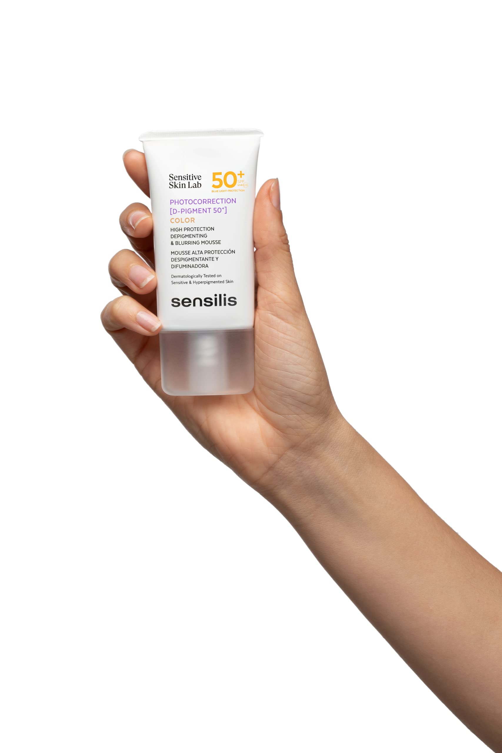 Sensilis skin swatch showing tinted correction for even tone.