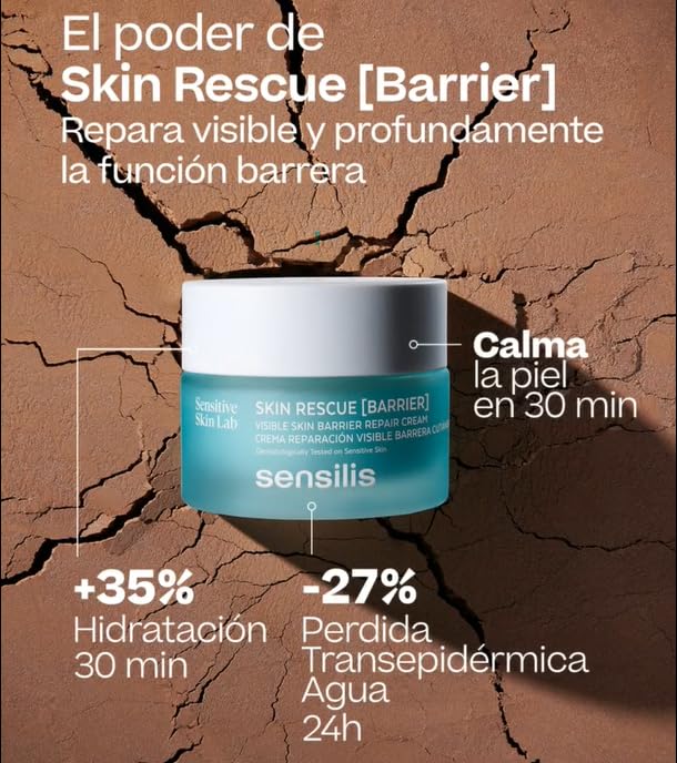 Sensilis Skin Rescue with ceramides and hyaluronic acids nourishes the skin barrier.