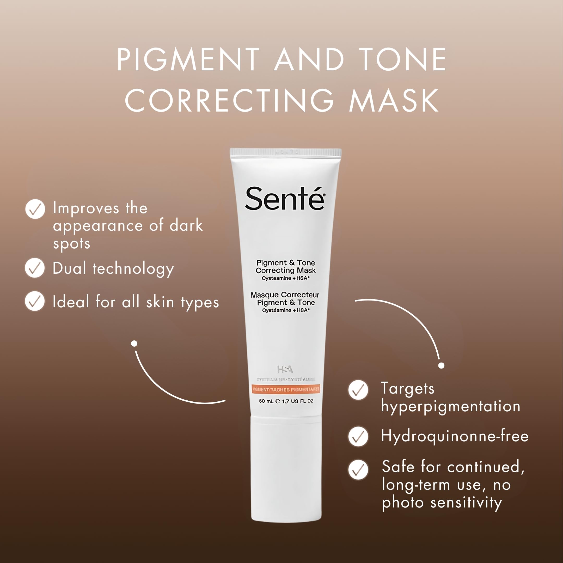 Sente Cysteamine HSA dark spots before-after swatches show potential improvement