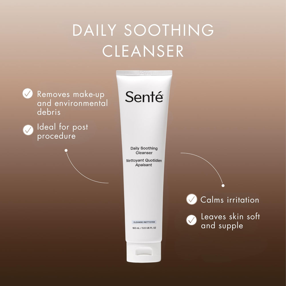 Sente Daily Soothing Facial Cleanser pump bottle showing gentle formula for dry skin
