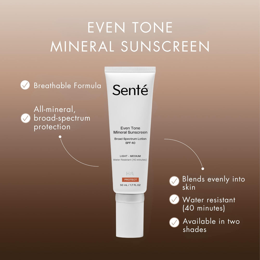 Sente Even Tone texture close-up shows sheer, blendable mineral formula for even skin