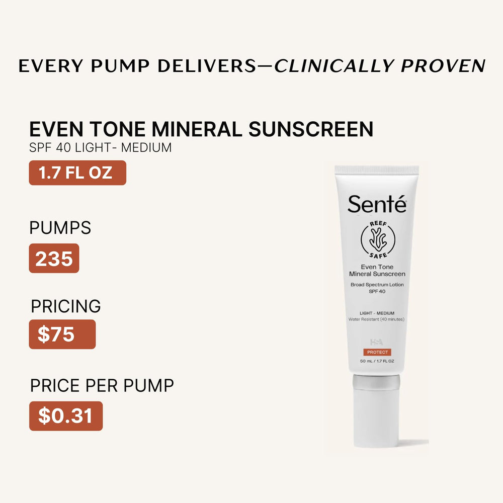 Sente Even Tone reef-safe sunscreen packaging emphasizes environmentally friendly protection