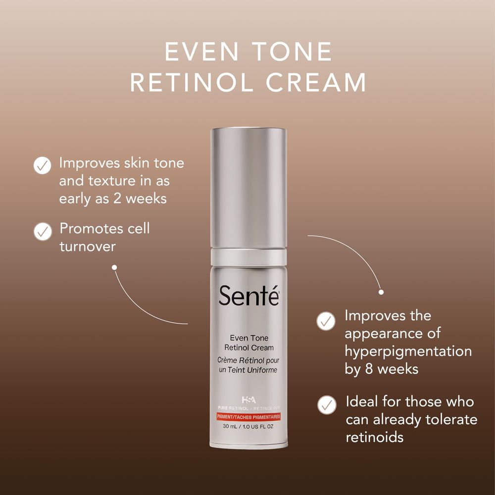 Sente Even Tone Retinol Cream label close-up highlighting encapsulated retinol