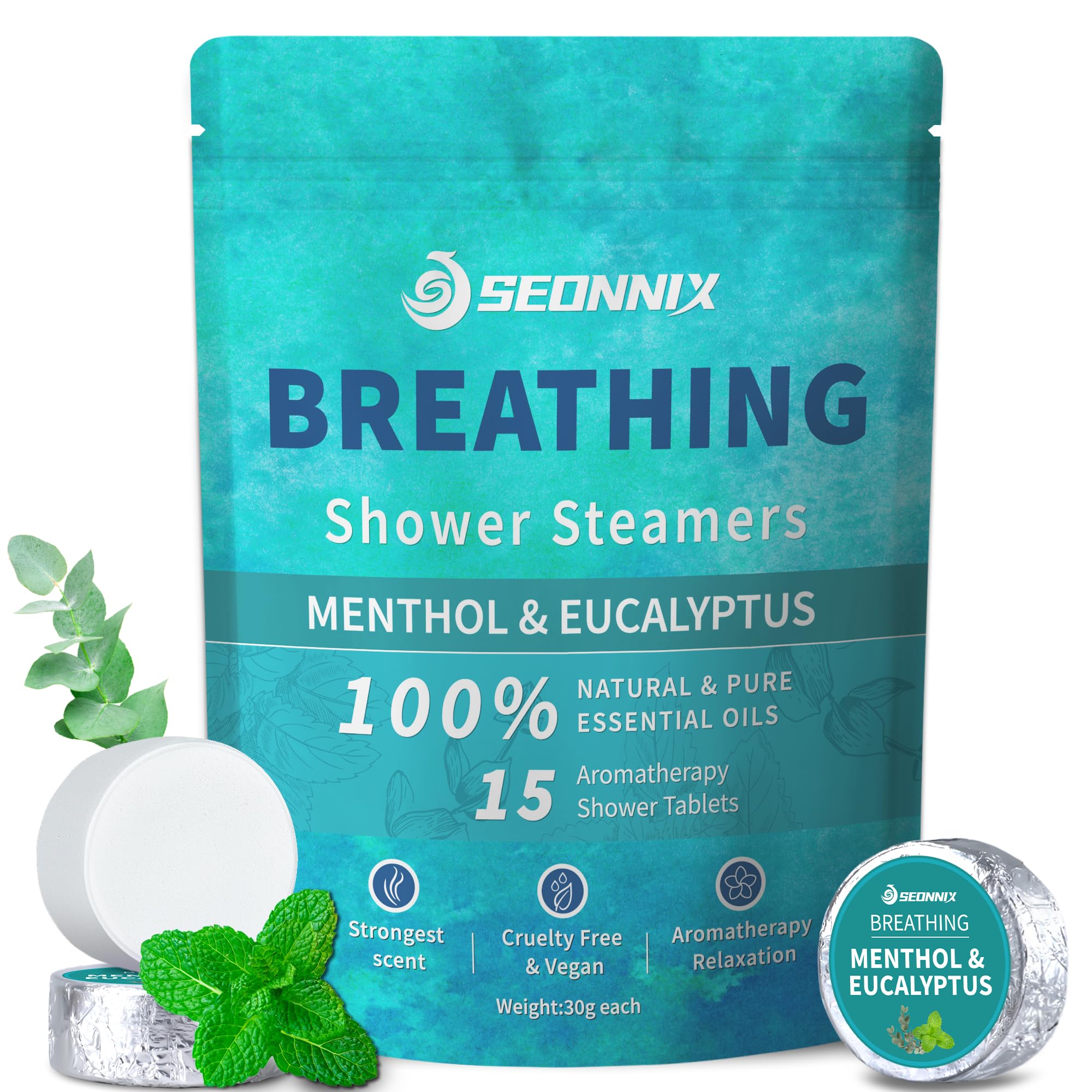 SEONNIX menthol-eucalyptus shower steamer pack for a refreshing spa-like routine