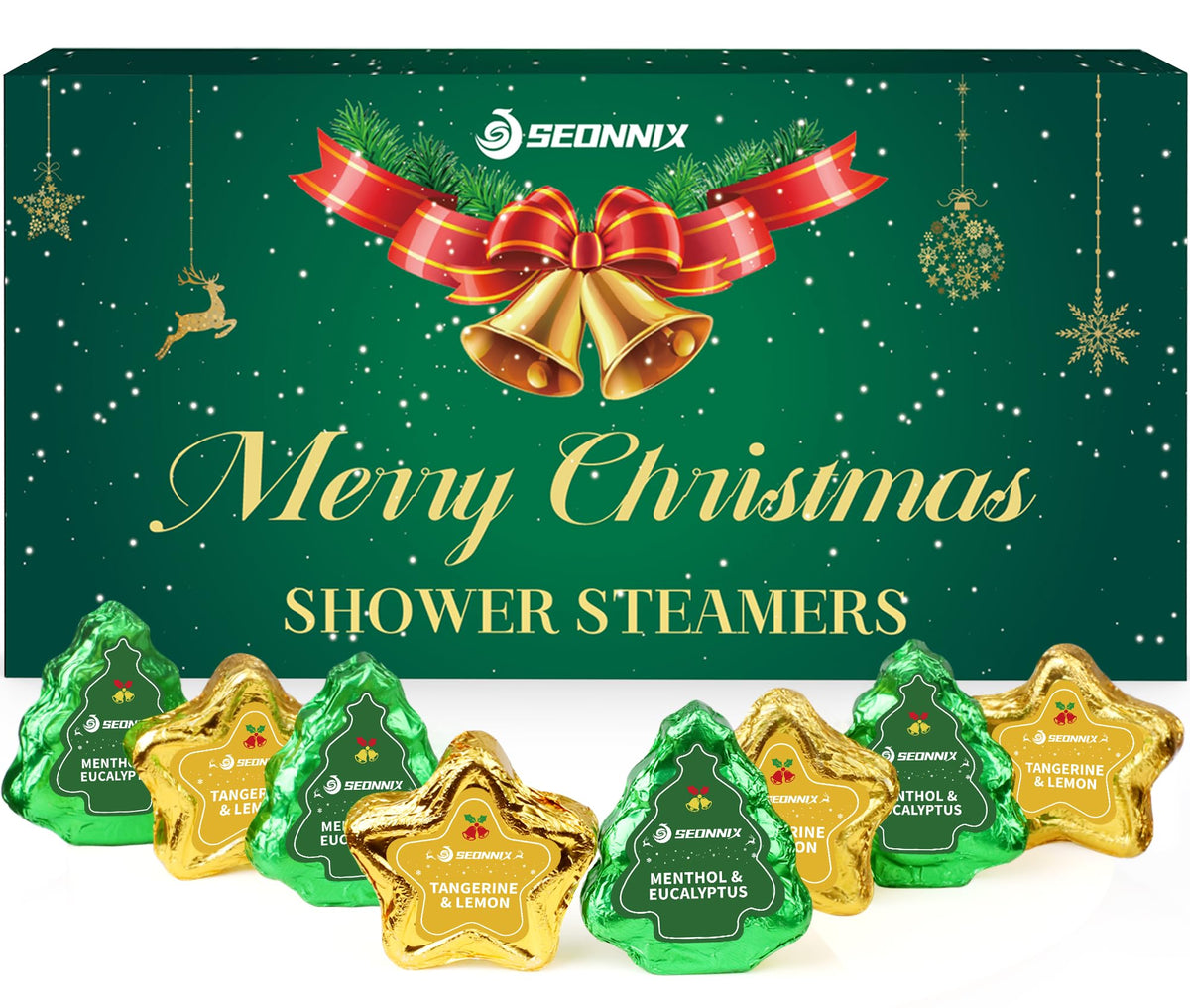 SEONNIX Shower Steamers Christmas stars bottle creates a cozy, luxurious morning ritual.