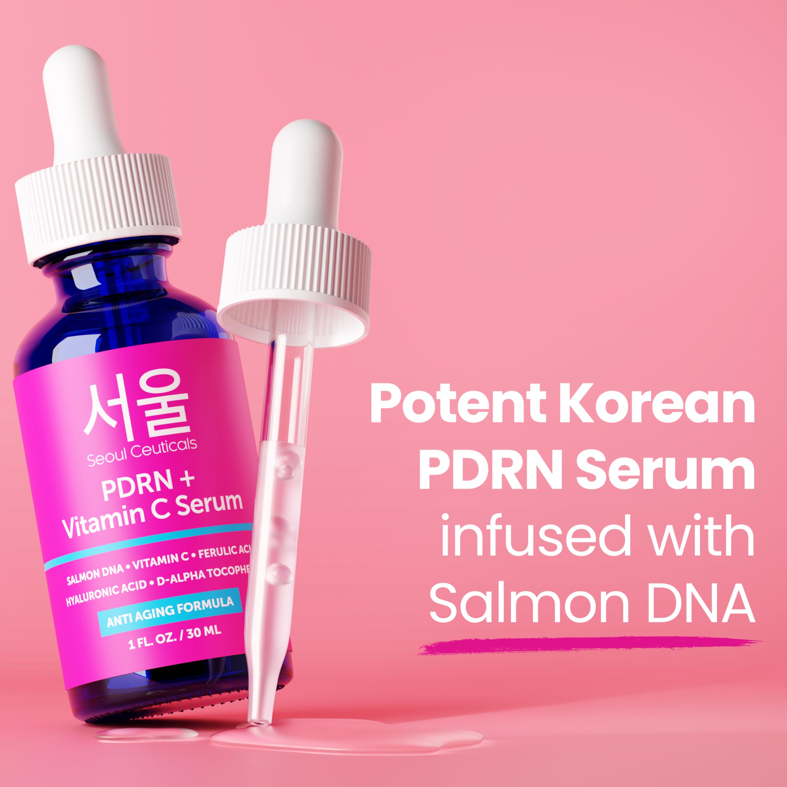 SeoulCeuticals Clean K-beauty serum packaging highlighting natural ingredients.