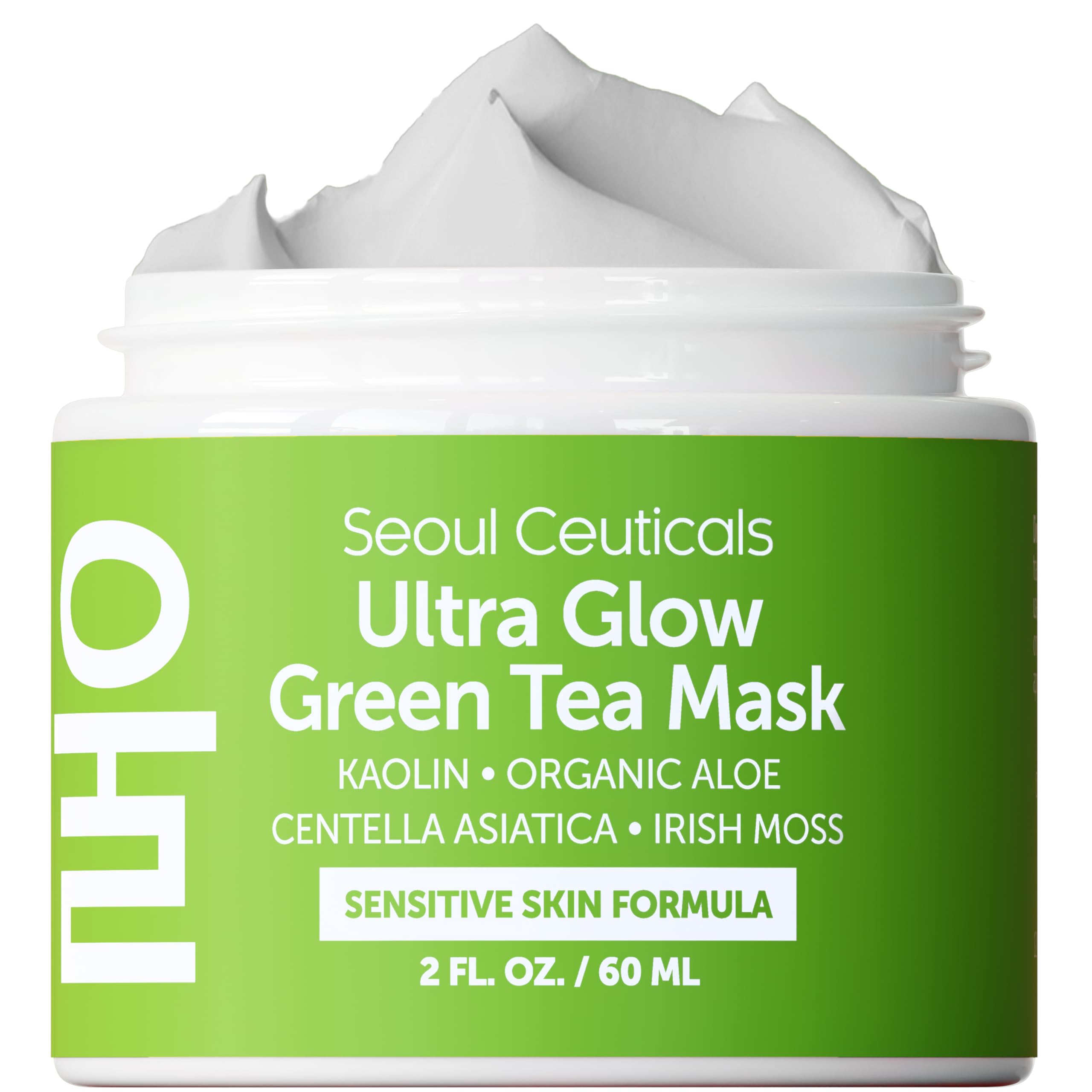 SeoulCeuticals Green Tea Wash Off Mask jar promoting gentle hydration