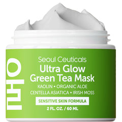 SeoulCeuticals Green Tea Wash Off Mask jar promoting gentle hydration