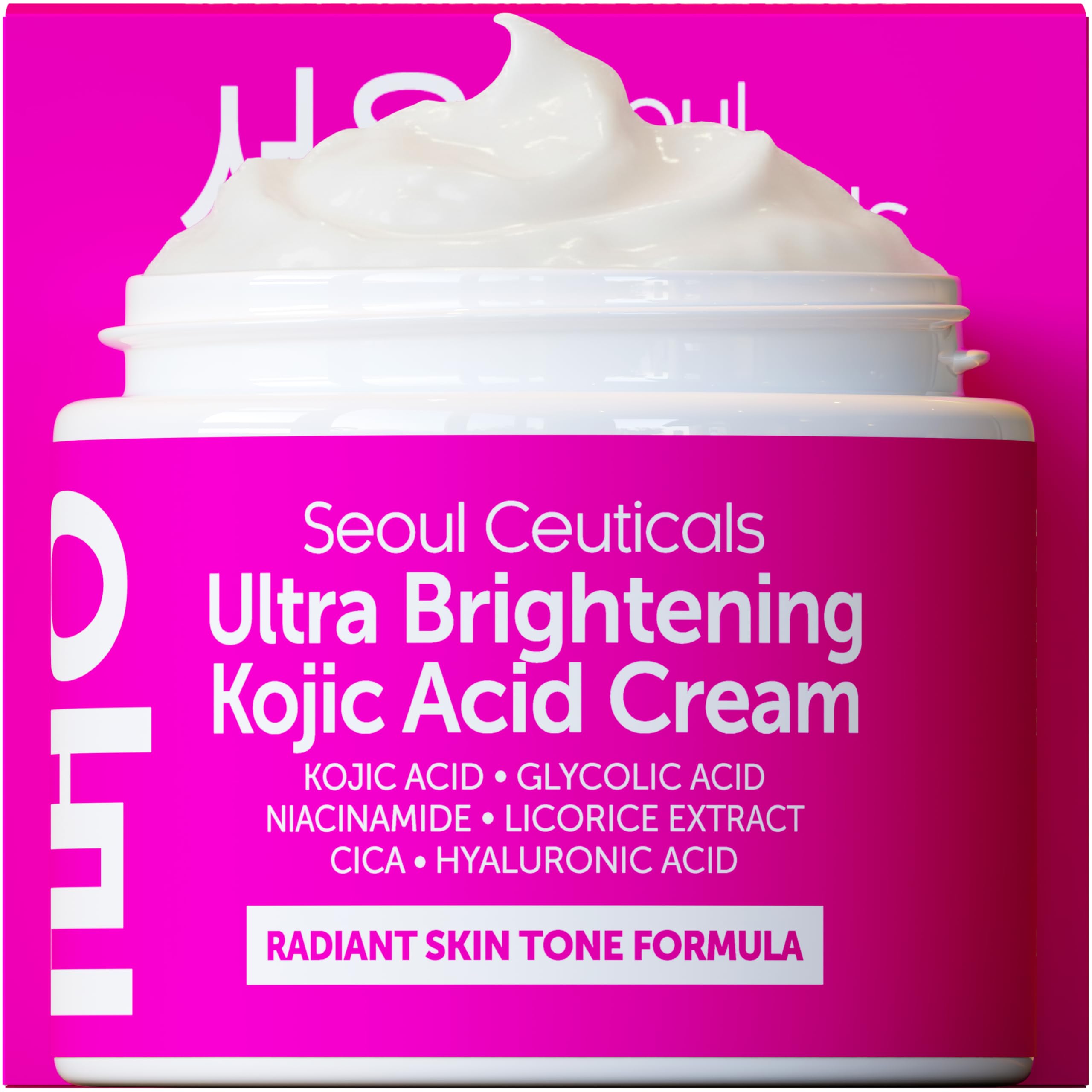 SeoulCeuticals Kojic Cream bottle with premium packaging and brightening potential.