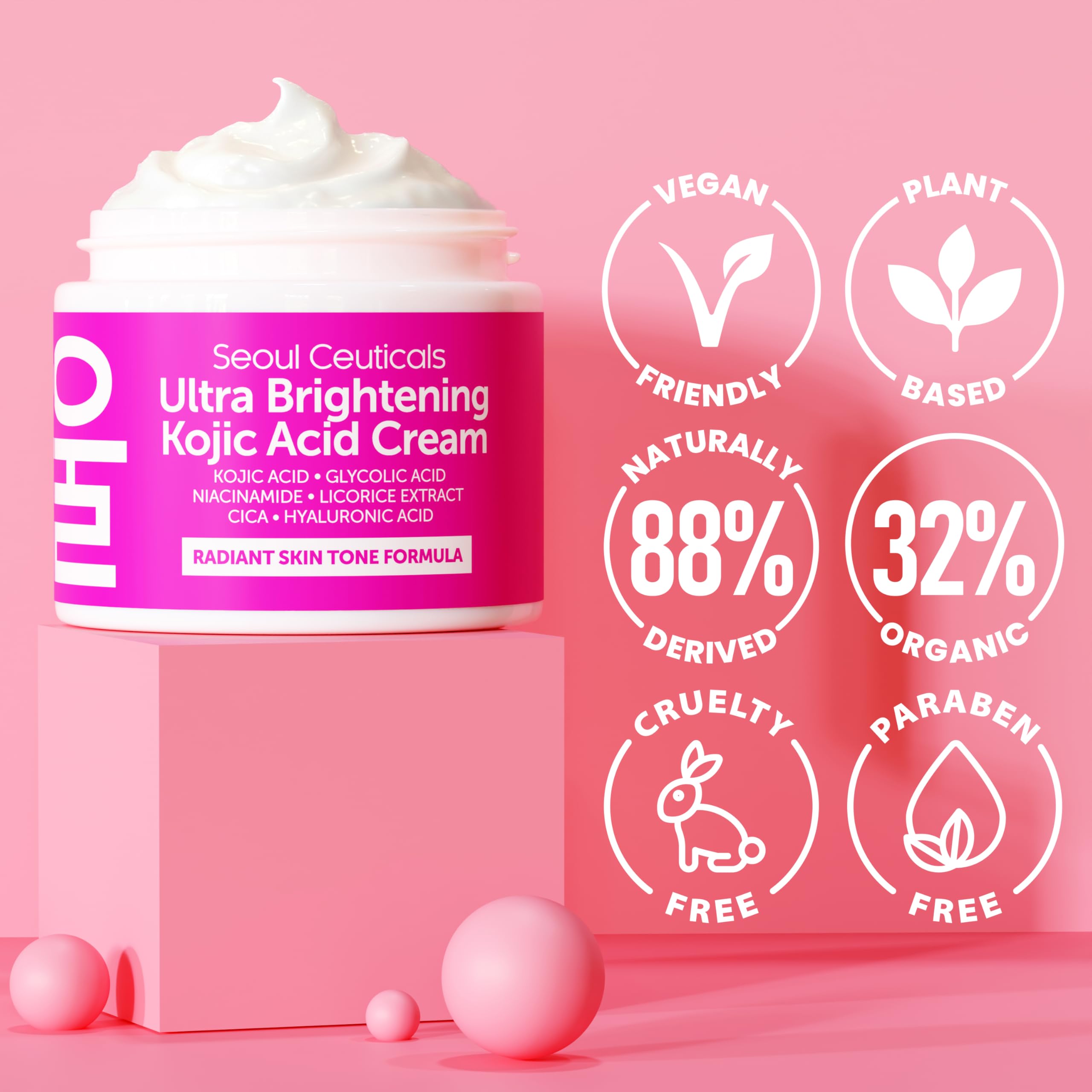 Kojic cream in a glass jar reflects clean, cruelty-free formula.
