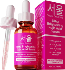 SeoulCeuticals Kojic Serum bottle front promotes brighter, more even-looking skin.